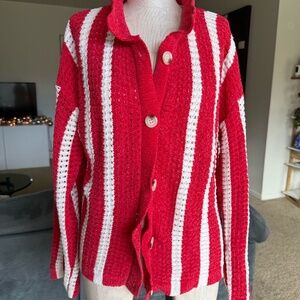 beautiful chenille red and white striped sweater